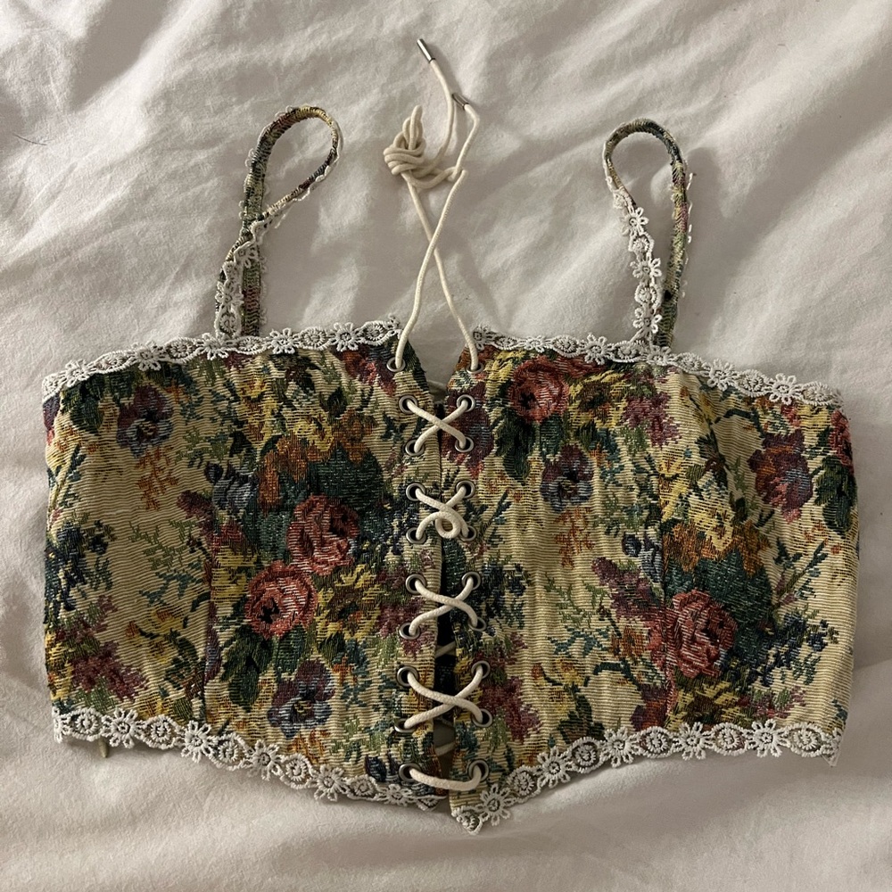 Cider Multicolor Floral Lace-Up Camisole